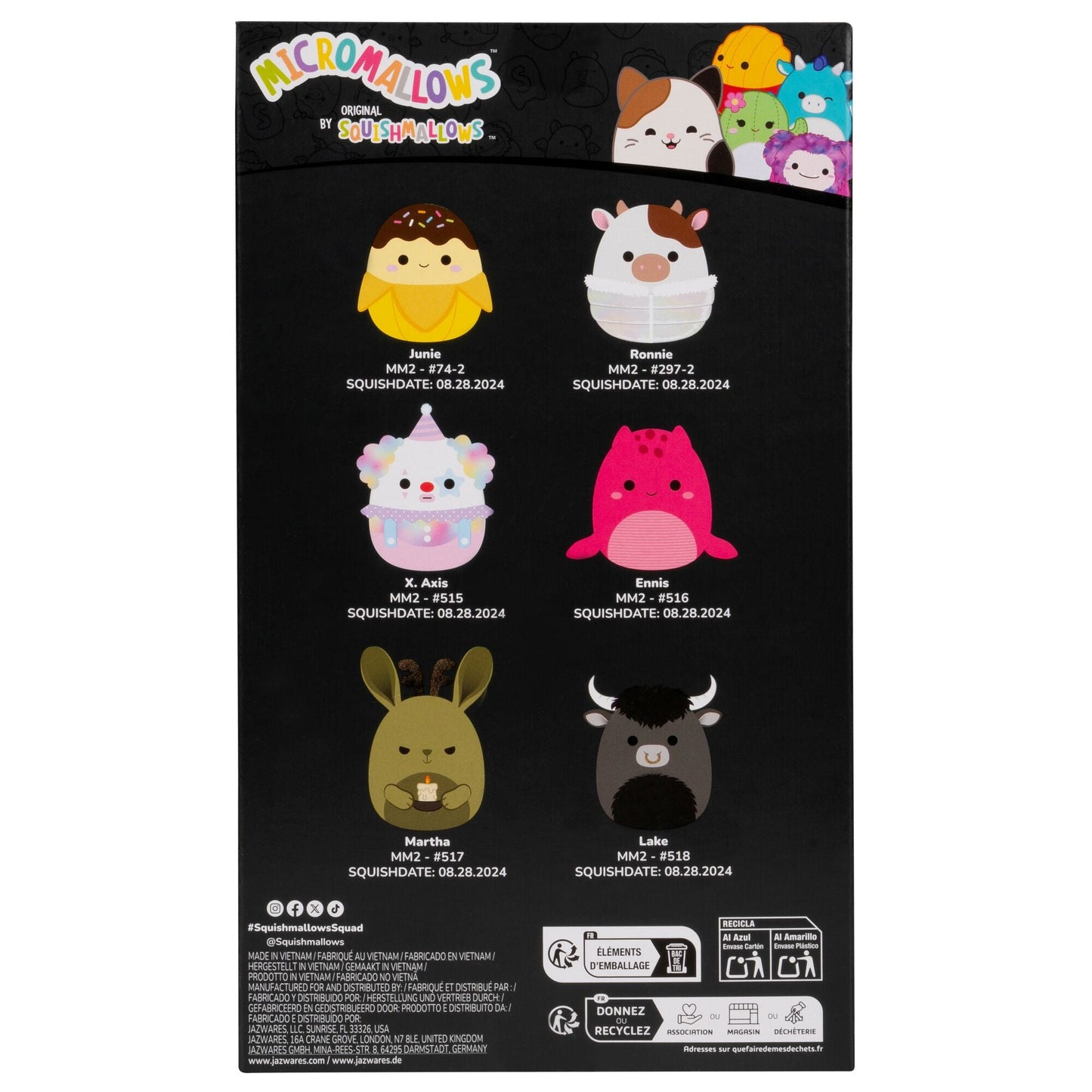Squishmallows - Micromallows Select Series 6-Pack - Ronnie, Junie, X. Axis, Ennis, Martha, Lake | Jazwares