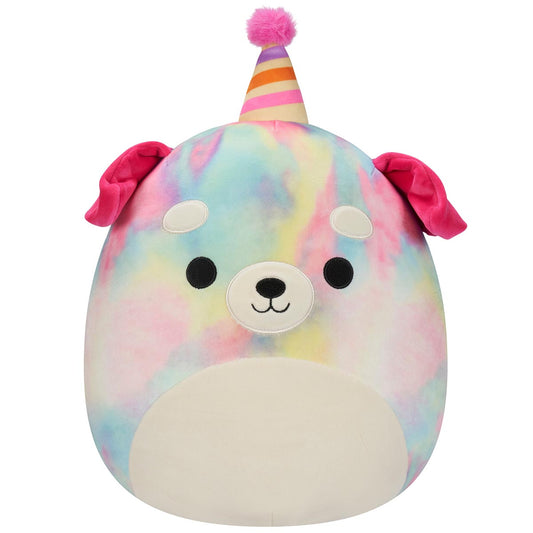 Squishmallows - Squishmallows 12" Delenne the Rainbow Tie-Dye Dog With Party Hat | Jazwares